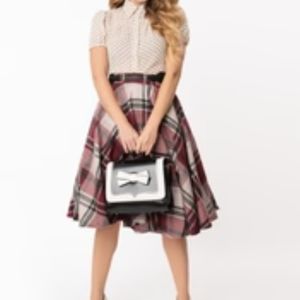 Retro Style Red and Grey Sofia Swing Skirt